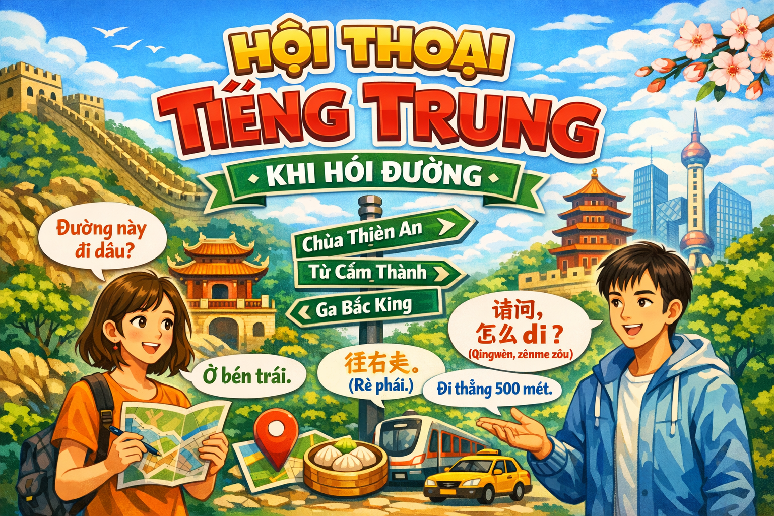Hội Thoại Tiếng Trung Khi Hỏi Đường (Dễ Nhớ + Áp Dụng Ngay)